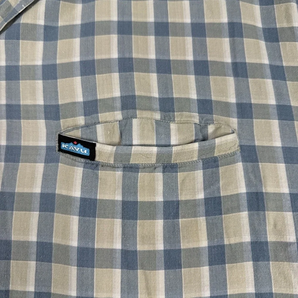 Kavu 100% Cotton Short Sleeve Yellow Plaid Button Down Shirt Sz Large